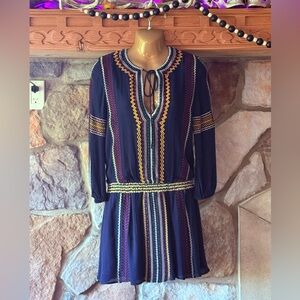 Alice + Olivia navy boho tribal embroidered drop waist dress 4